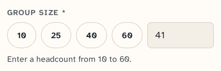 Revised group-size control with quick-select buttons and an exact-number field showing 41