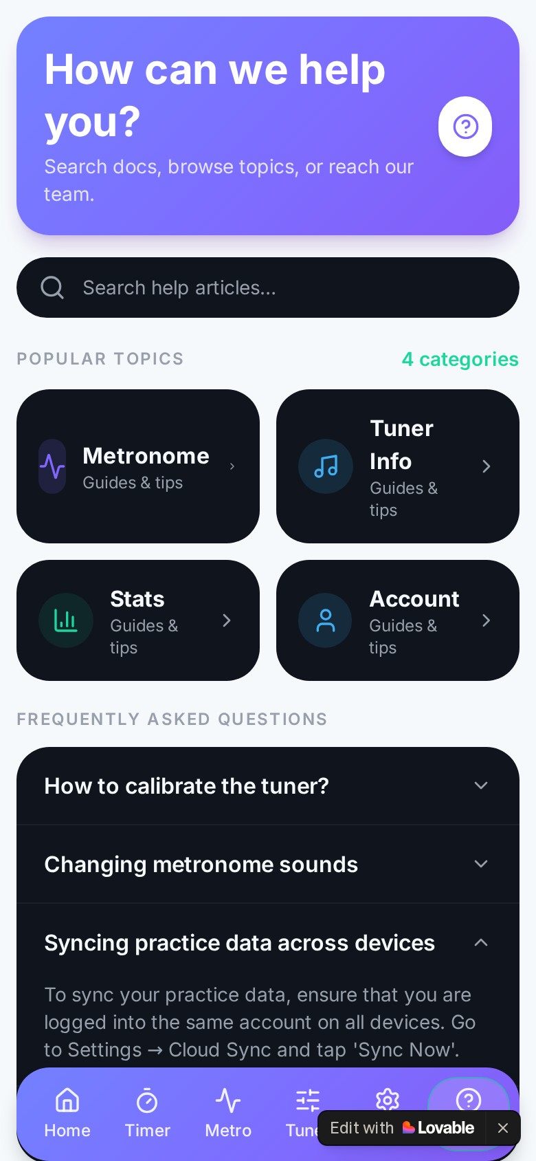 Pulse Navigator Help screen