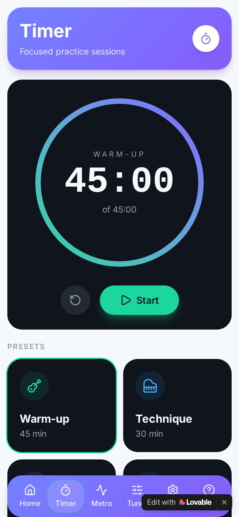 Pulse Navigator Timer screen