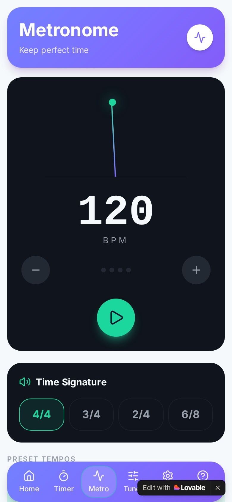 Pulse Navigator Metronome screen
