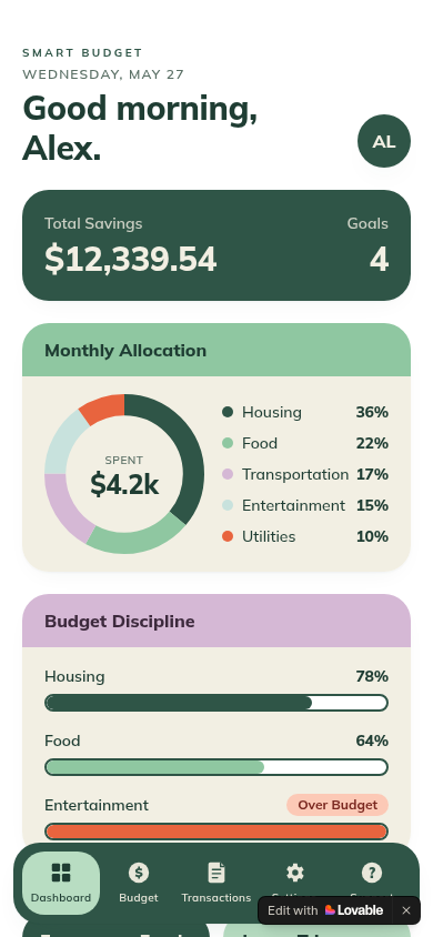 Turning monthly money stress into a calm, glanceable plan. — A personal finance app that translates allocations, budget discipline, and savings goals into a single, low-friction dashboard everyday spenders can actually stick with.
